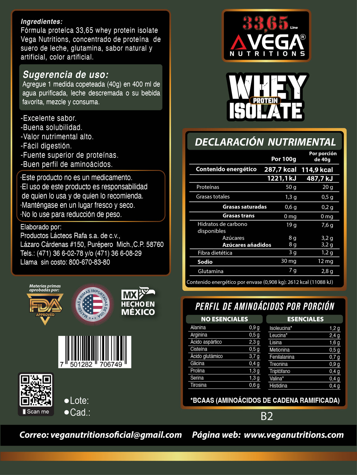 Etiqueta e información nutrimental